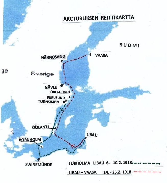S/S Arcturuksen reittikartta