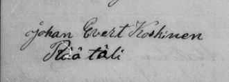 J.E.Koskisen allekirjoitus Suuressa Adressissa v. 1889.
