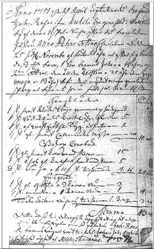 Perukirja vuodelta 1751