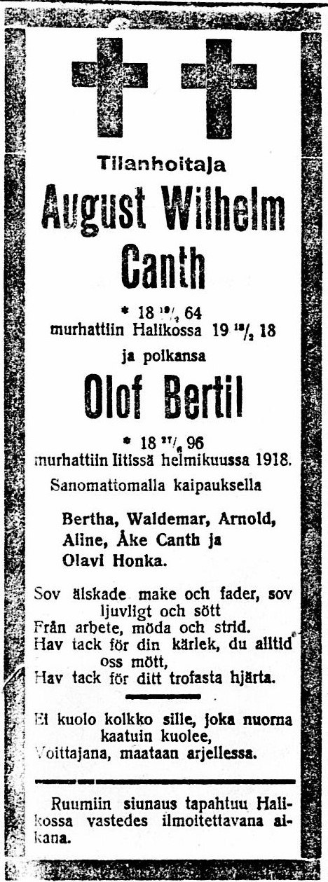 Canthien kuolinilmoitus